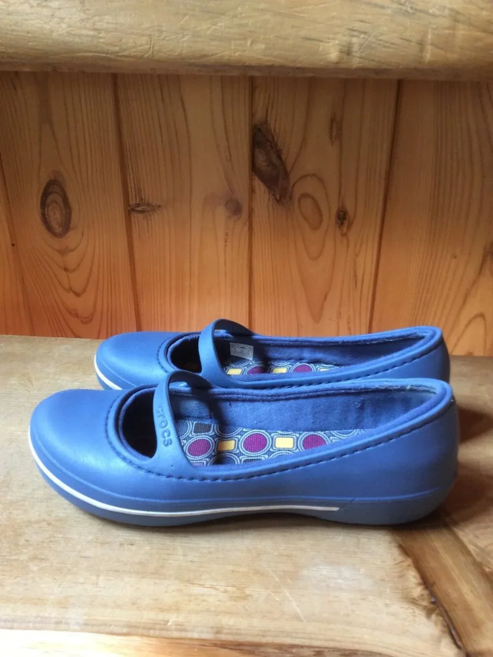 Crocs Mary Jane Blue Slip On Comfort Womens Iconic Ballet Flat Shoes Size 8